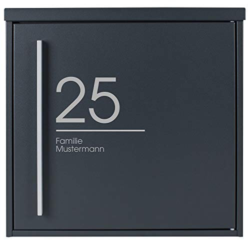 Briefkasten anthrazit MOCAVI Box 101RNb, Postkasten mit Hausnummer und Name, modern, RAL 7016 matt, rostfrei, deutsche Qualität, groß, Din A4