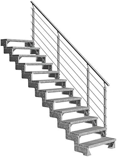 DOLLE Außentreppe Gardentop 12 Stufen Geschosshöhe 216-264 cm inkl. Gitterroststufen 100 cm und edlem Aluminiumgeländer