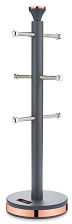 Tower T826132GRY Cavaletto Mug Tree with Stainless Steel Stoppers, Soft Underliner, Grey and Rose Gold