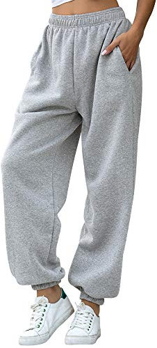 Nuofengkudu Damen Dick Warme Sporthose Laufhosen Jogginghose Gummibund Sweathose mit Taschen Stoffhose High Waist Hosen Bequeme Lockere Lässige Freizeithose Loungewear Outdoor Winter(Vlies-Weiß,2XL)