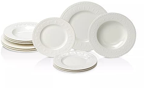 Villeroy & Boch Cellini Tafelservice 12-teilig, Premium Porzellan, Made in Germany, weiß