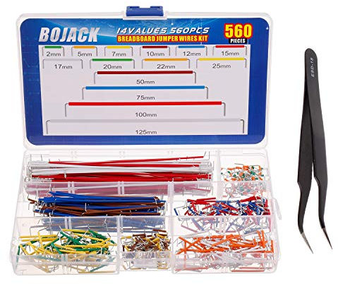 BOJACK 14 Vaules 560 pcs 2-125mm Solderless Flexible Breadboard Connecting Line Cables Breadboard Jumper Wires kit