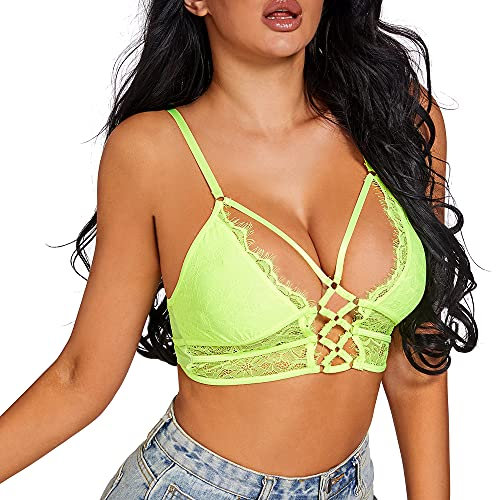 Buitifo Sujetador Femenino Crop Top de Encaje Chaleco Sexy Sin Anillo de Acero Busiter Ropa Interior (Verde, L)