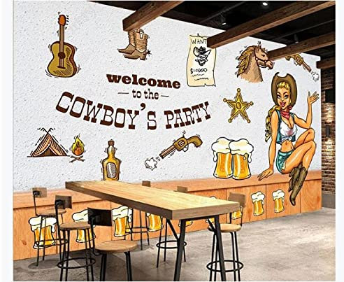 Benutzerdefinierte Fototapete moderne 3D Cowboy Persönlichkeit Thema Gourmet Restaurant Restaurant Werkzeug Hintergrund Wanddekoration Malerei-150cmx105cm (59,1x41.3inch) Wandbild Aufkleber Wohnzimmer