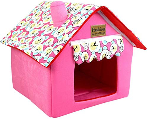 ZhuiKun Indoor Faltbar Hundehütte Waschbarem Haustierbett Haus mit Abnehmbar Kissen rutschfest Hundebett Katzenhöhle - Rosa,S