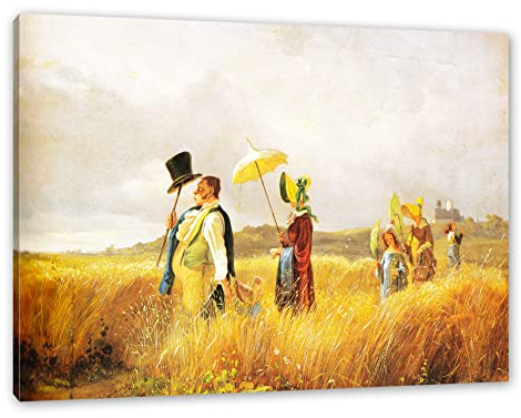 Carl Spitzweg - Sonntagsspaziergang als Leinwandbild / Größe: 60x40 cm / Wandbild / Kunstdruck / fertig bespannt, Weiß