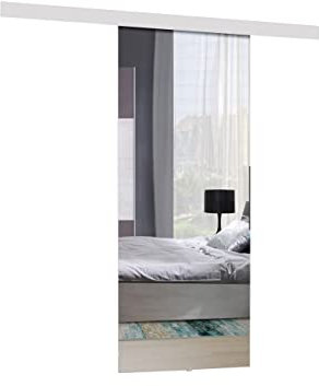 Mirjan24 Système de porte coulissante Mirror Kit complet pour portes coulissantes avec guidage au sol, séparateurs et portes intérieures (blanc + miroir, modèle 80)