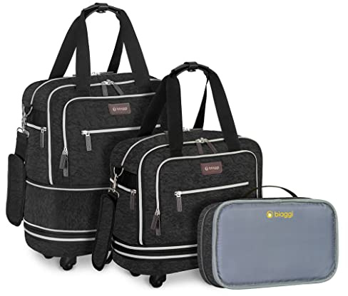 biaggi B Zipsak Boost! - Borsa a mano pieghevole da posizionare sotto il sedile, si espande fino a dimensioni standard, cubo di imballaggio incluso, Nero