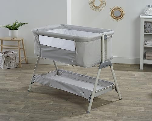 Kinder Valley Snoozie Bedside Crib Antartica Grey | Side Co Sleeper Baby Cot with Breathable Mesh Panel