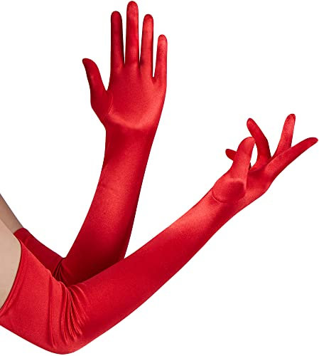 Spooktacular Creations Lange Opera Party 20er Jahre Satin Handschuhe Dehnbare Erwachsenengröße für Halloween Party Dress Up, Abendkleid, Hochzeit, Rollencosplay (Rot)