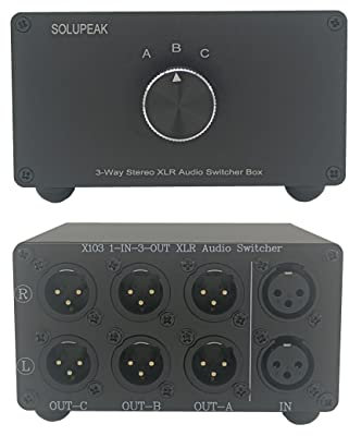 SOLUPEAK 1-EIN 3-Aus Symmetrische XLR-Audio-Umschaltbox, 3-Kanal XLR Stereo Konverter, Passive Signalquelle Audio-Eingangswahlschalter Umschalter-Splitter 1-zu-3-Box (X103)