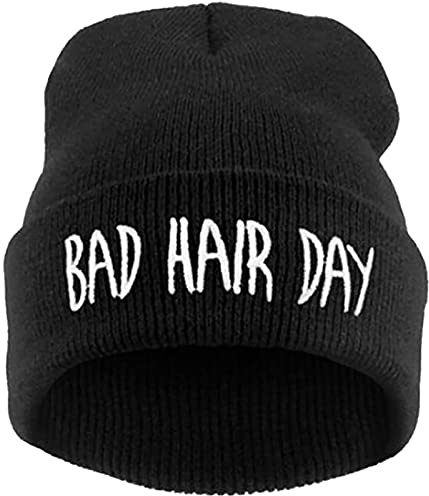 WULIQIUQIU Winter-Skimütze, Unisex, lustig, für Bad Hair Day, Hip-Pop-Beanie, Strickmütze, für Damen, Schwarz , One size