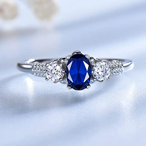 ZLING Bagues en Saphir Bleu pour Femmes Bijoux en Argent Sterling 925 Massif Coupe Ovale Pierre Précieuse Bleue Bijoux De Fiançailles Élégants