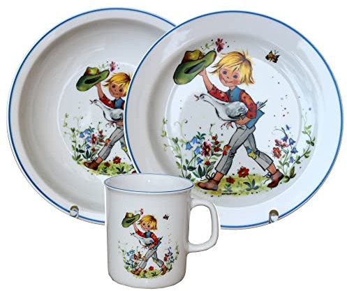 Kindergedeck 3-tlg. Porzellan modernes buntes Märchenmotiv Hans im Glück by L.E.R.D.93