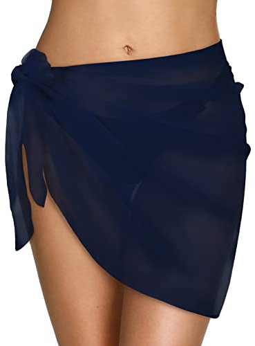 Xnova Strand Wrap Sarong Damen, Chiffon Vertuschung Wickelröcke, Kurz Bikini Rock Cover up, Strandtuch Strandkleid Tücher Wickelrock Badeanzug Sexy für Urlaub Sommer (1 PC Marineblau)