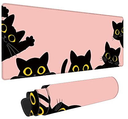 Pink Cats Cute Kawaii Mouse Pad Large Desk Pad Office Desk Accessories,Office Decor for Women Desk Organizers and Accessories,Computer Laptop Gaming Pads for School Office Home 31.5 X 15.7