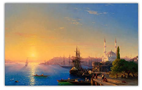 Yooyu Citon Ivan Aivazovsky Vue de Constantinople et le Bosphore Toile Art Peinture à l'huile Image Moderne Mur Décoration de La Maison 80x120cm(31x47in) No Frame