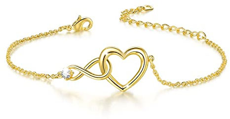 Cosysparks Infinity armband damen, Herz armband infinity armband Einstellbar armband herz und unendlichkeit Damen Liebe Herz Armbänder Geschenk infinity schmuck für Frauen (Gold)