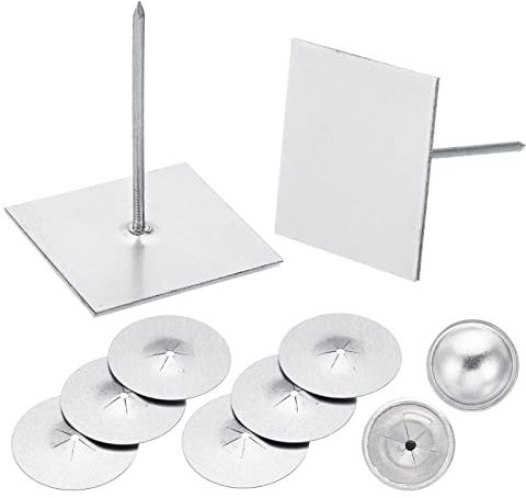 PATIKIL 300pcs Self Stick Insulation Pins 2-1/2inch, 1.5 Inch Self Locking Washers Round 7/8 Inch Aluminum Insulation Hangers Cap Washers for Foam Board Wall Floor Ceiling 100Set/300Pieces