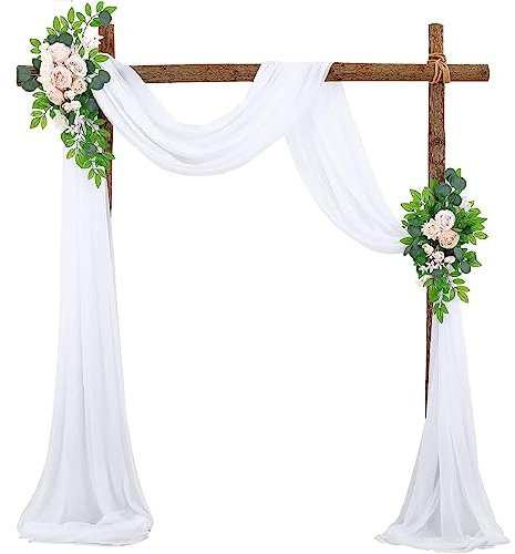 Querbehang Freihanddeko Weiß Hochzeit Vorhang Deko, 70x550cm Tüll Hochzeitsbogen Vorhang Tischläufer Aus Transparent Chiffon, Weiss Gardinen Dekoschals Vorhang Für Hochzeit Party Fenster Deko, 2 Stück