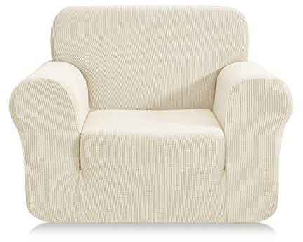 SAMSTEX Stilvoller 1-Sitzer-Sofabezug, dehnbar, 1-teilig, hochdehnbarer Sesselbezug, maschinenwaschbar, rutschfest, Sofa-Schonbezüge, dick, weich, Sessel-Sofaschutz (1-Sitzer, Creme)