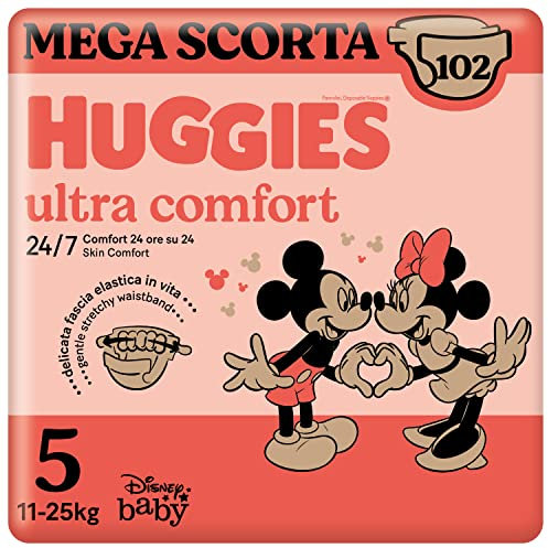 Huggies Ultra Comfort, Windeln Größe 5 (11-25 kg), Disney-Design, sehr saugfähig, Vorratspackung, 102 Stück
