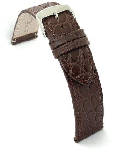 diloy Cinturino in pelle per orologio classico – Pelle bovina con stampa coccodrillo a scaglie tonde – Piatto, stile classico, fibbia in acciaio – Misure 12mm 14mm 16mm 18mm 20mm 22mm P209 Marrone