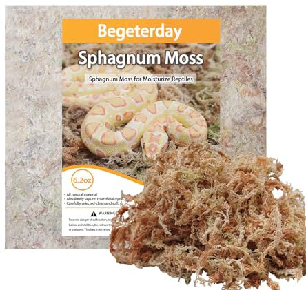 Begeterday 175g Mousse de sphaigne Naturelle pour Reptiles, Milieu idéal de rétention d'humidité pour Serpents, Tortues et Autres Reptiles, Bon pour Les terrariums de Reptiles & Amphibiens