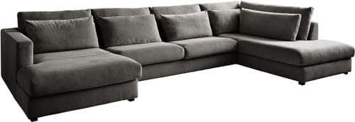 DELIFE Wohnlandschaft Isla Chenille Anthrazit 430x225 cm Ottomane rechts
