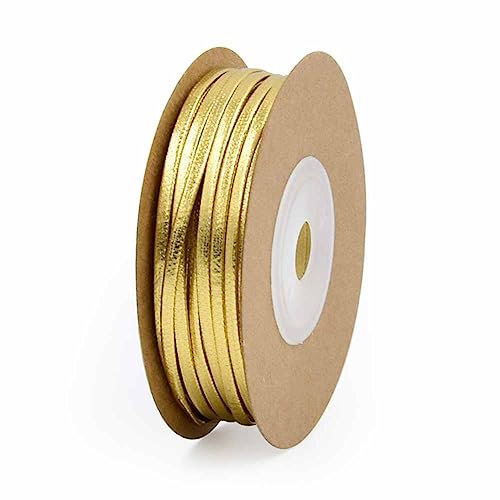 SHTGOI 15 m de ruban fin en cuir plat pour bijoux, colliers, bracelets, perles, bricolage, artisanat, artisanat, doré, 15 m
