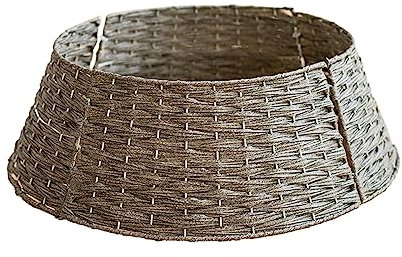 ZHDOKA Weihnachtsbaum-Kragenrock, Handgefertigter Künstlicher Rattan-Korb, Weihnachtsständer, Weiden-Weihnachtsbaum-Basis, Korbabdeckung, Weihnachtsbaum-Ring für Urlaubsdekoration(Grau/Klein)