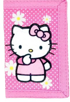 Hello Kitty Portefeuille à trois volets à motif floral brodé à pois, rose, Portefeuille