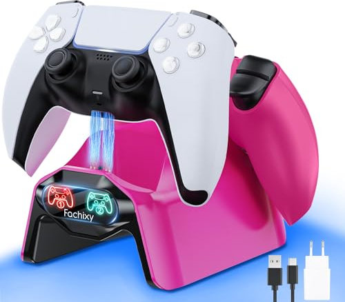 Fachixy Cargador de Controlador para PS5, Base de Carga rápida de 2 Horas para PS5 DualSense, estación de Carga con enchufes y Cables Individuales, con indicador LED