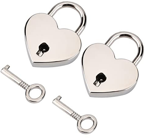 2 Sets of Heart Shape Padlocks and Master Key Metal Locks for Luggage Diary Jewelry Box, Suitable for Gym Locker Backpack School Mailbox Travel Case, Love Lock Heart Shape Padlock
