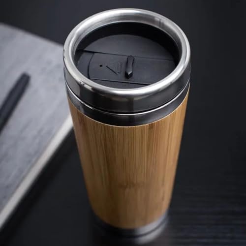 Bamboo Stainless Steel Cup | DesignKitchn. Insulated Travel Mug Coffee | Wooden Tumbler Flask | 450ml - 15oz | UK Brand
