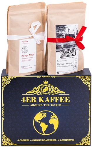 Kaffee Geschenk-Set von 4 Berliner Kaffeeröstereien | Around The World | 4 Single Origin Kaffees aus 4 Kontinenten | Geschenk zum Geburtstag | Geschenkidee für Männer & Frauen | Geburtstagsgeschenk
