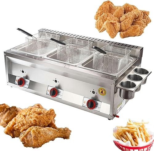 Gas Deep Fryer 10L/20L/30L Commercial LPG Gas Deep Fryer With Basket Lid, Stainless Steel Countertop Deep Gas Fryer,for Kitchen Gas Fryer