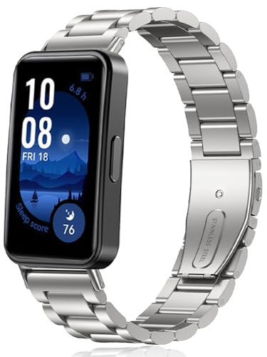 SeNool Bracelet pour Huawei Band 10 / Huawei Band 9 / Huawei Band 8, [Bande de Remplacement], Acier Inoxydable Remplacement Band pour Huawei Band 10 / Band 9 / Band 8 - Argent
