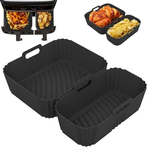 PAMATIO Air Fryer Accessories for Tefal EY901840 Tower T17099 Lakeland Salter Ek5729 Air Fryer, Reuseable Air Fryer Silicone Liners for Large&Small Dual Drawer Air Fryer (5.2L/3.1L Black)