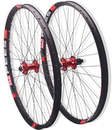 NBTRXWAFR Fahrrad-Laufradsatz 26 27.5 29 Zoll Mountainbike-Laufradsatz Scheibenbremse 32 Löcher Felge 120 Klicks Schnellspanner MTB-Laufrad Für 7-12 Gang Kassette,Rot,26inch