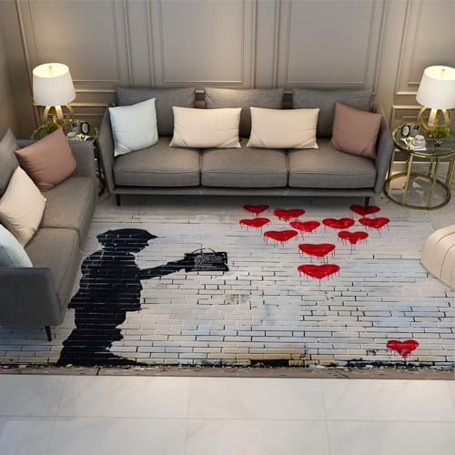 WEECHAINGE Banksy Style Area Teppich Kind und Liebe Wohnzimmer Teppiche Street Art Popkultur Boden Teppich Kurzflor Schlafzimmer Kinderzimmer Teppiche 180x270cm