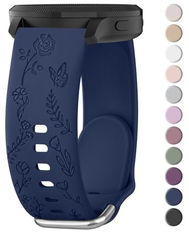 Oumida Colorée Fleur Gravée Bracelet pour Garmin Vivoactive 3, Vivoactive 3 Musique, Venu, Sport Silicone Souple Bracelet Compatible avec Garmin Venu SQ (Bleu marine)