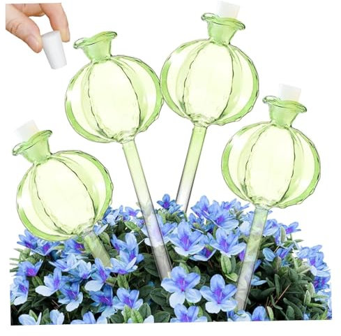 CHAASDEOM Automatische Wassergüsse 4 Stück for Zimmerpflanzen, Glas-Bewässerungskugel, Orchideen-Bewässerungsbirnen for Zimmerpflanzenblumen(Green)