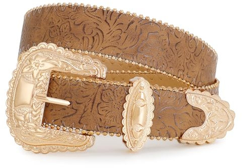 SUOSDEY Westerngürtel für Damen, Cowgirl Cowboy Ledergürtel für Jeanshosen, Country Gürtel mit großer Schnalle 3.8 cm Breite braun