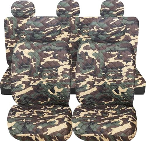 Susy Shop Housses de siège de voiture universelles, avant et arrière, compatibilité universelle montage simple (camouflage classique, ensemble complet)