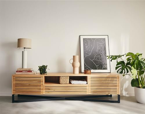 Lisa Design - Meuble TV Medellin Rectangulaire en Bois Noir avec Rangements 3 Portes 1 Tiroir 1 Niche - Salon