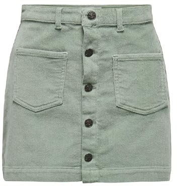 ONLY Damen Cordrock ONLAmazing Mini-Rock mit sichtbarer Knopfleiste 15182080 Lily Pad M