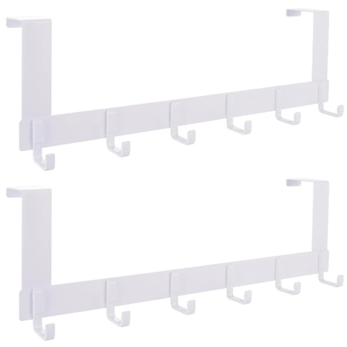 ASelected 2 Stück Türhaken mit 6 Haken, Türgarderobe zum Einhängen, Ohne Bohren, Handtuchhalter tür Kleiderhaken Dickere Türen(4.1-4.6cm) für Küche Wohnzimmer Schlafzimmer Bad, Aluminium