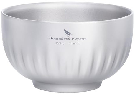iBasingo 350ml Titanium Camping Bowl Double Walled Ultralight Soup & Rice Bowl Portable Metal Tableware for Outdoor Hiking Backpacking Travel Durable Oatmeal & Food Container Ti1164T
