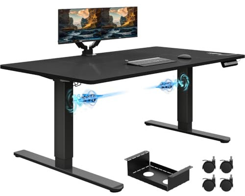 Airfish Höhenverstellbarer Schreibtisch 160x80 cm Elektrisch mit Dual-Motor, Touchscreen & Kabelmanagement – Stehpult mit 100 kg Tragkraft, 3 Speichertasten und 1.5 mm Tischbeinen (Schwarz)